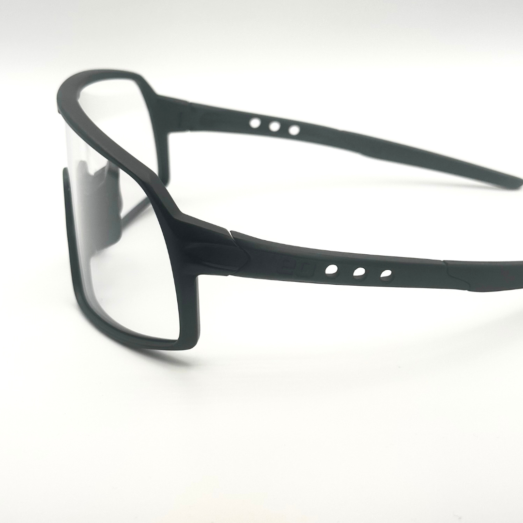 Eastern Outer Mojave sunglasses with photochromic lenses shown from a left profile view in black.
