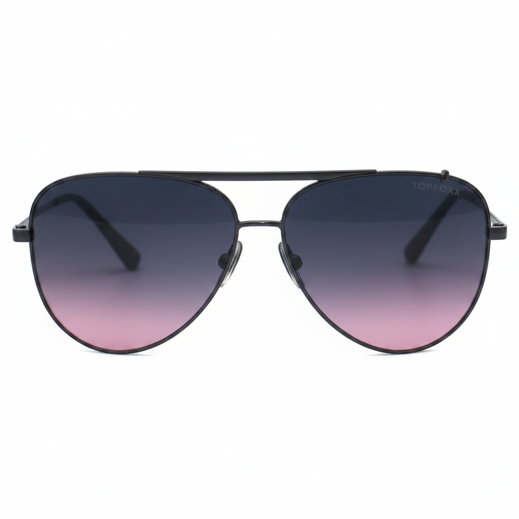 Blue pink gradient aviator sunglasses product shot white background