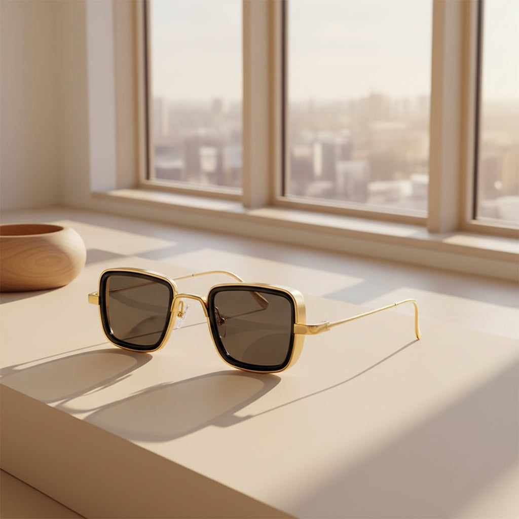 Vintage retro steampunk sunglasses by Stevvex featuring dark round lenses and intricate metal frame details.
