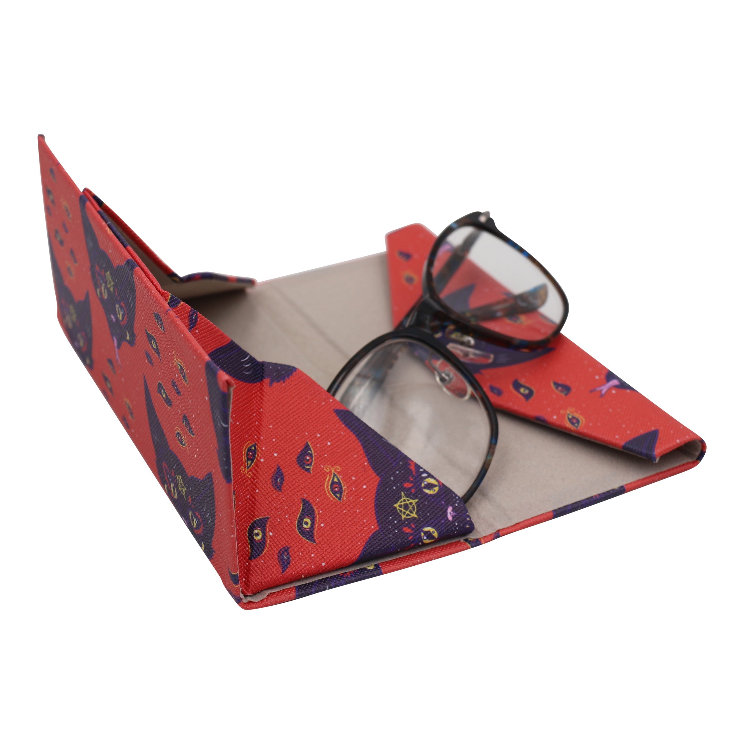 Baphomet Cat Print Vegan Leather Glasses Case