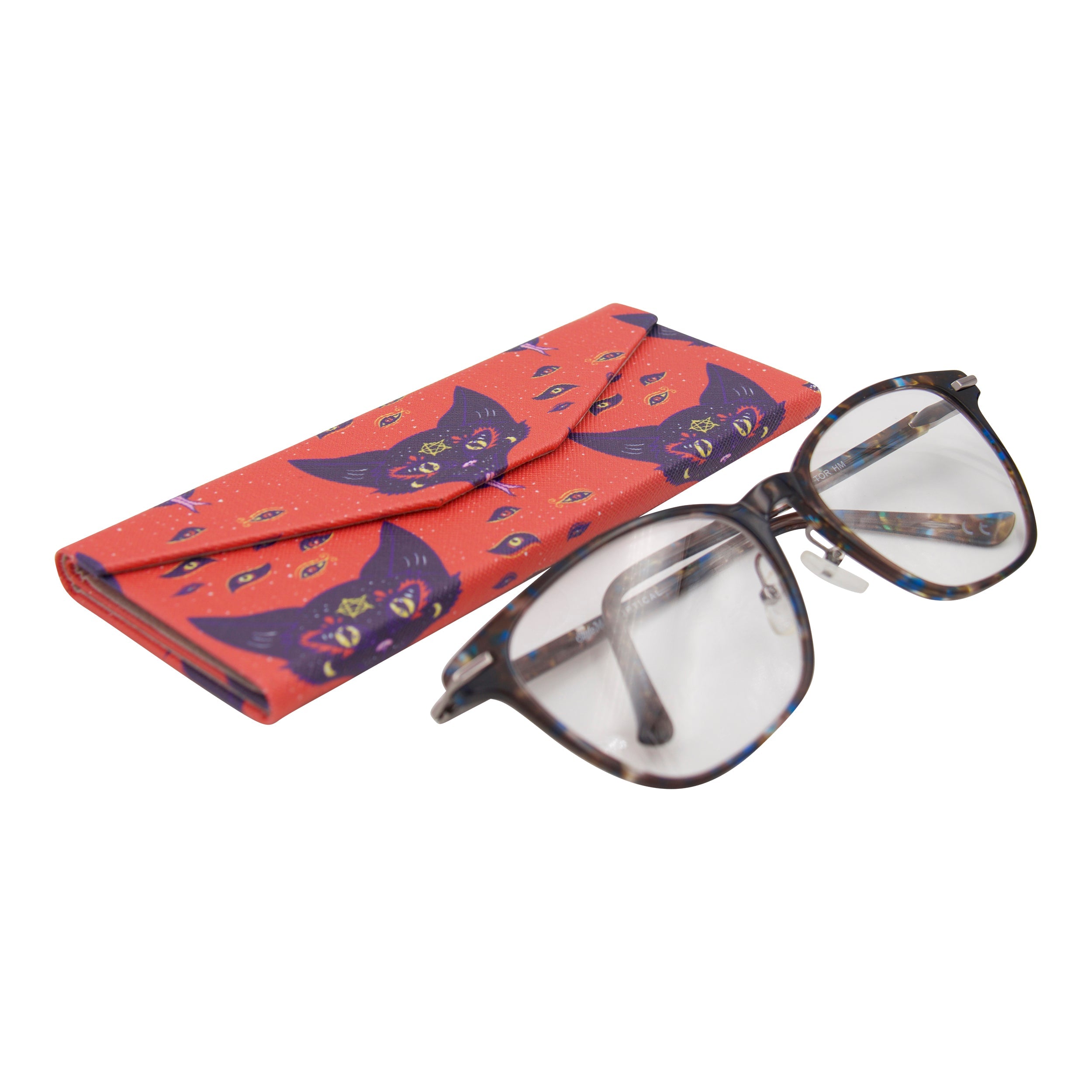 Baphomet Cat Print Vegan Leather Glasses Case