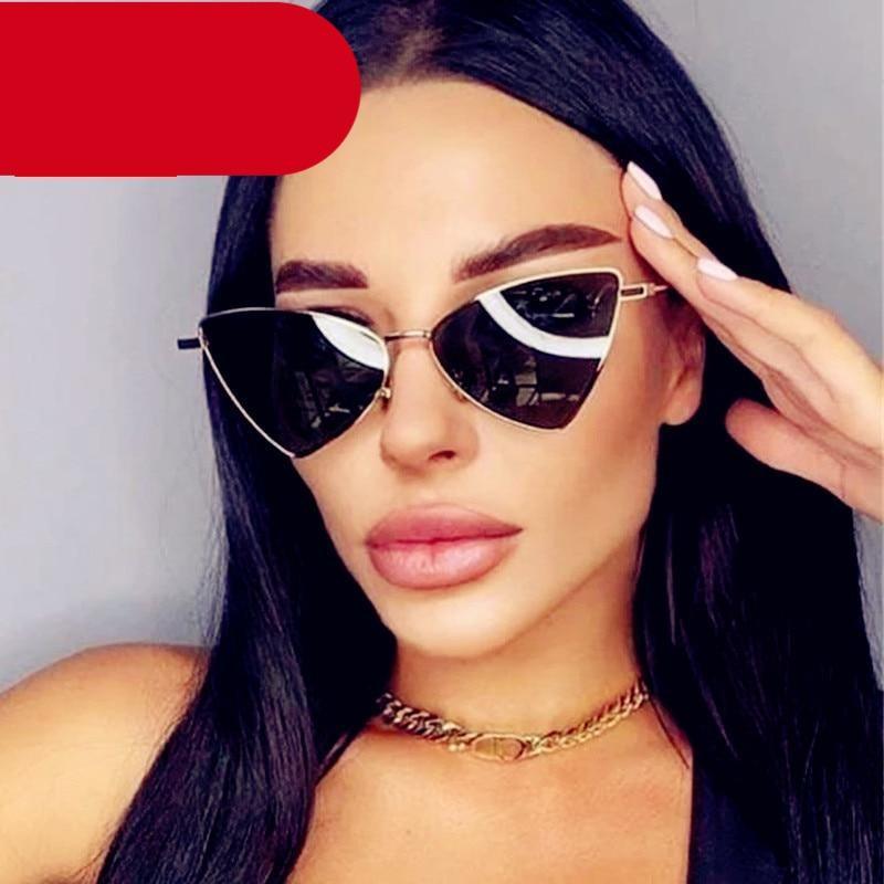 Stevvex Triangle Cat Eye Rimless Sunglasses – UV400 Vintage