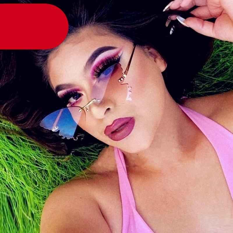 Stevvex Oversized Butterfly Rimless Sunglasses – UV400 Women