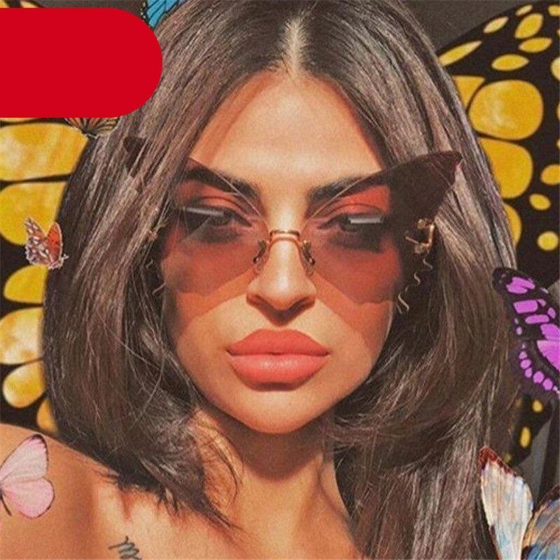 Stevvex Oversized Butterfly Rimless Sunglasses – UV400 Women