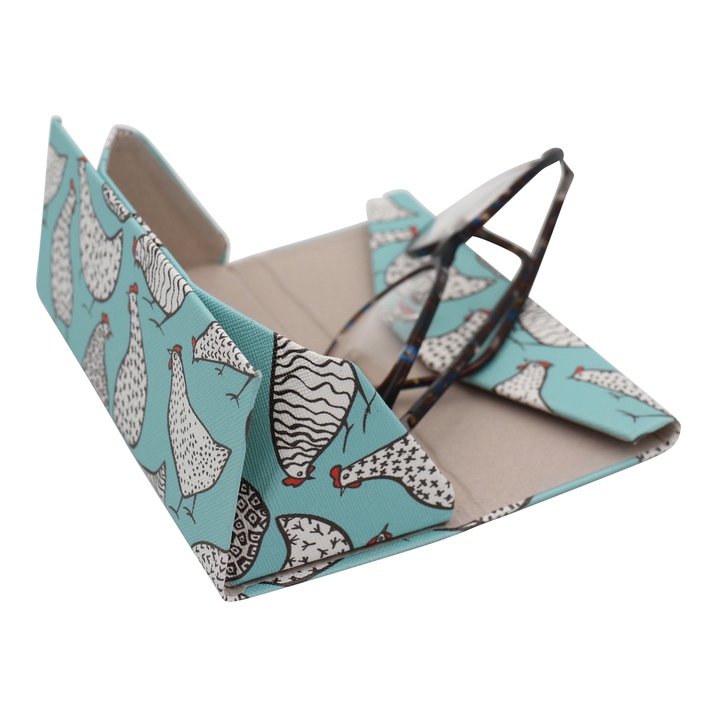 Chicken Print Vegan Leather Glasses Case