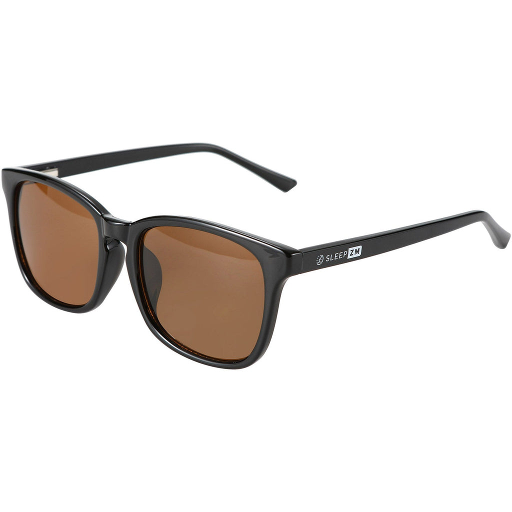 Brown wayfarer blue light blocking glasses by Sleep ZM with black frames, designed to reduce blue light exposure during nighttime.