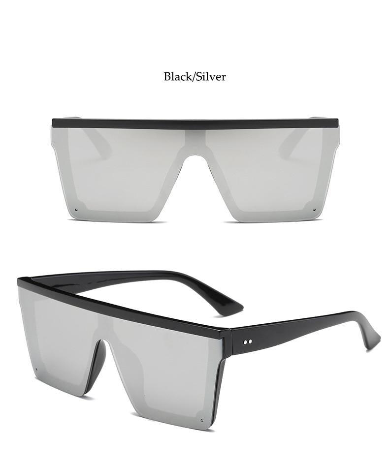 Stevvex Oversized Flat Top Square Mirror Sunglasses – UV400 8 Colors