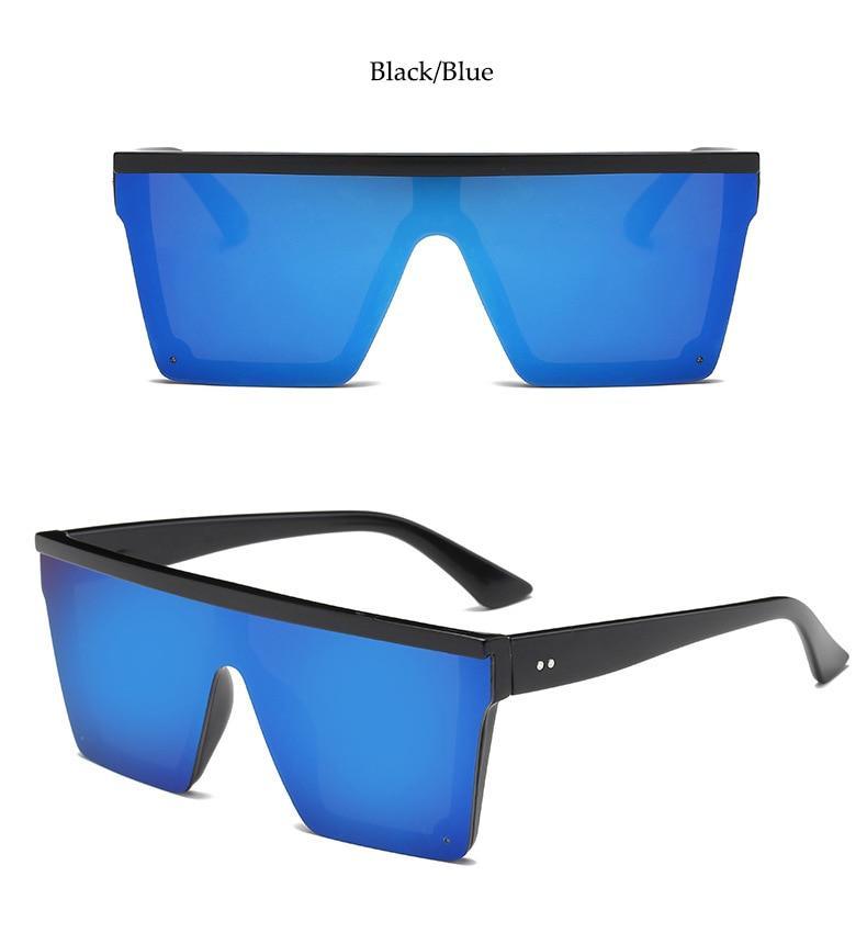 Stevvex Oversized Flat Top Square Mirror Sunglasses – UV400 8 Colors