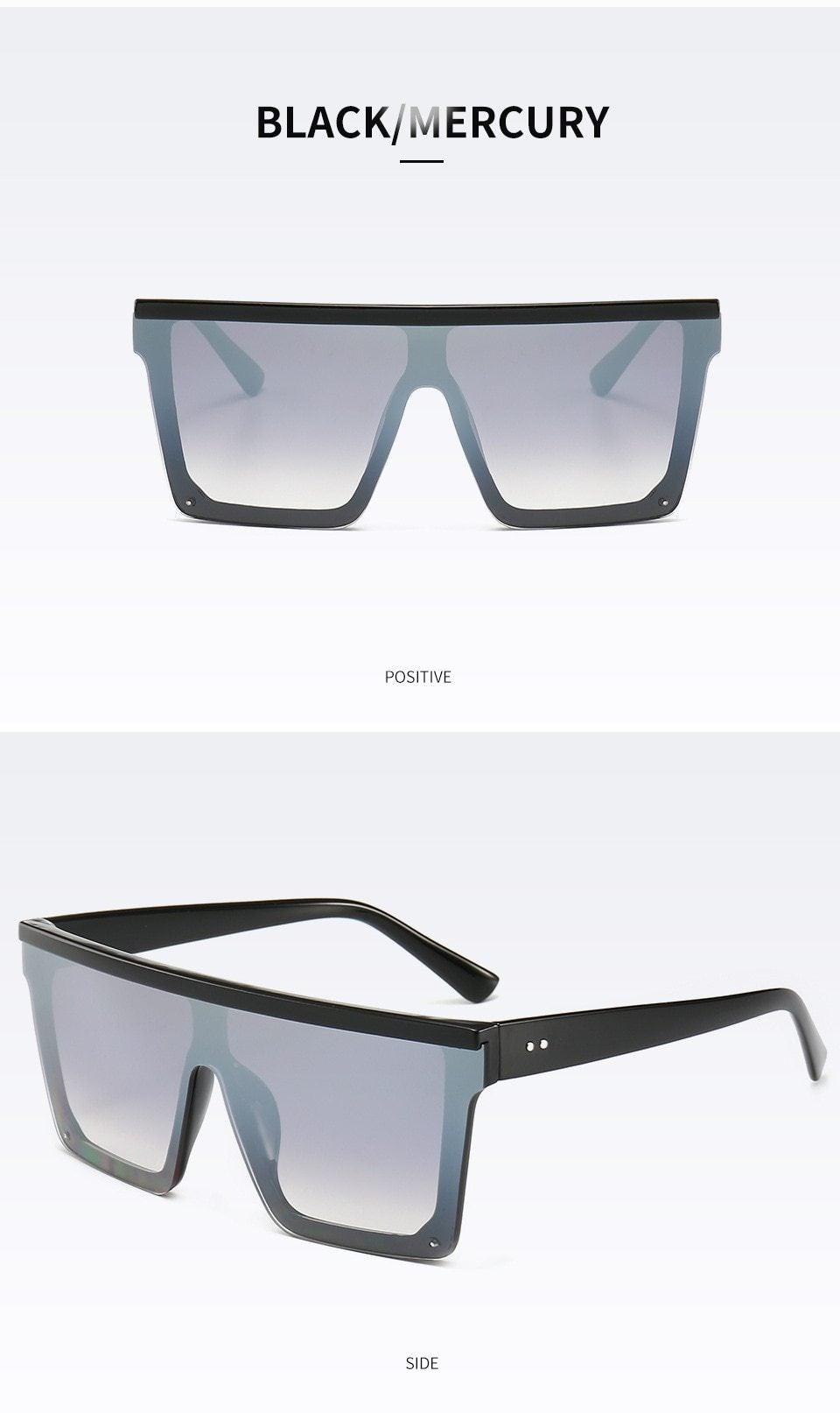 Stevvex Oversized Flat Top Square Mirror Sunglasses – UV400 8 Colors