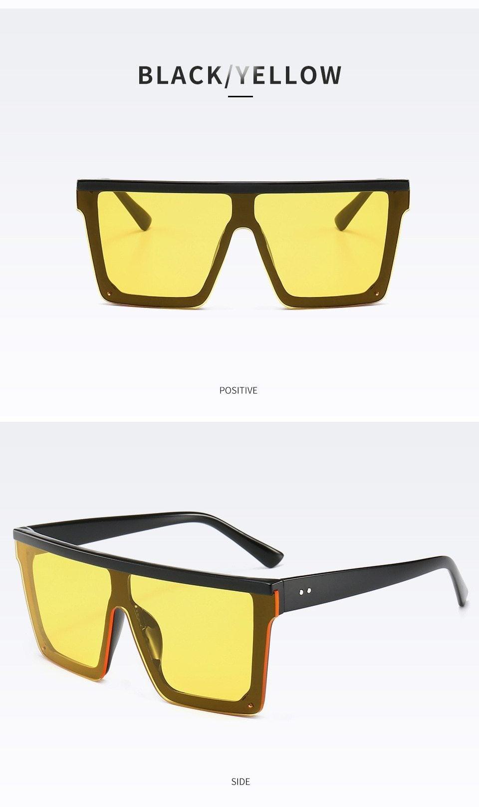 Stevvex Oversized Flat Top Square Mirror Sunglasses – UV400 8 Colors