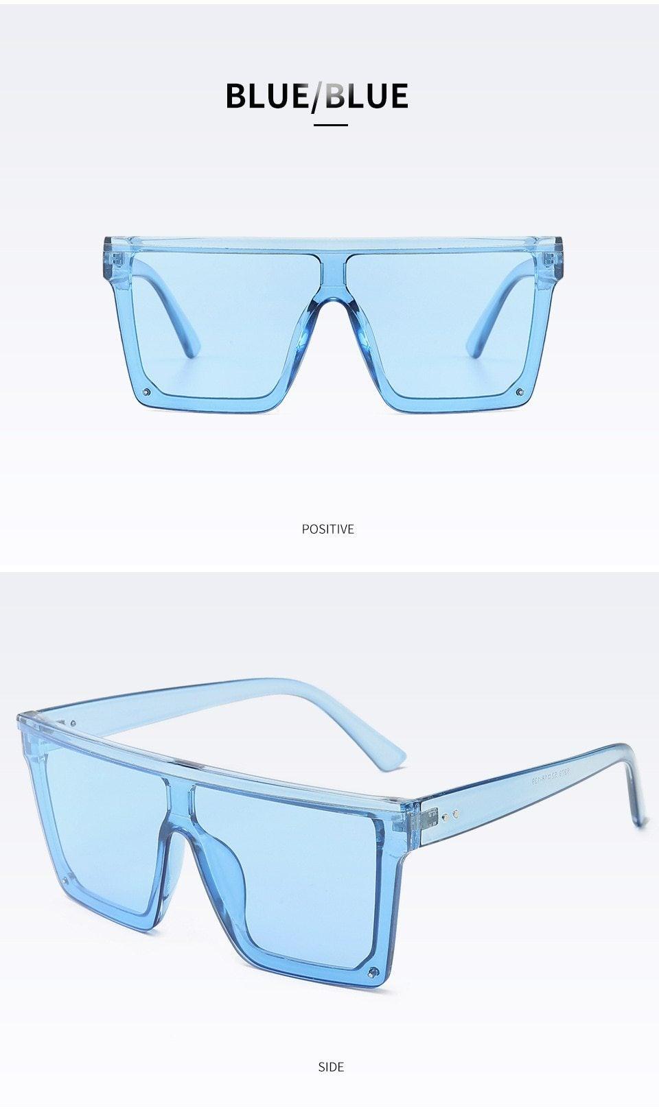 Stevvex Oversized Flat Top Square Mirror Sunglasses – UV400 8 Colors