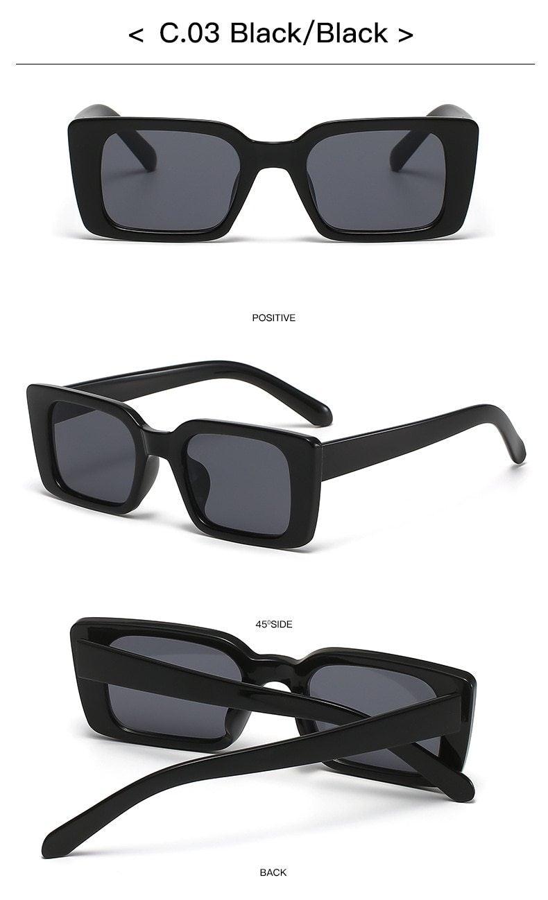 Stevvex Classic Rectangle Thick Frame Sunglasses – UV400 Retro