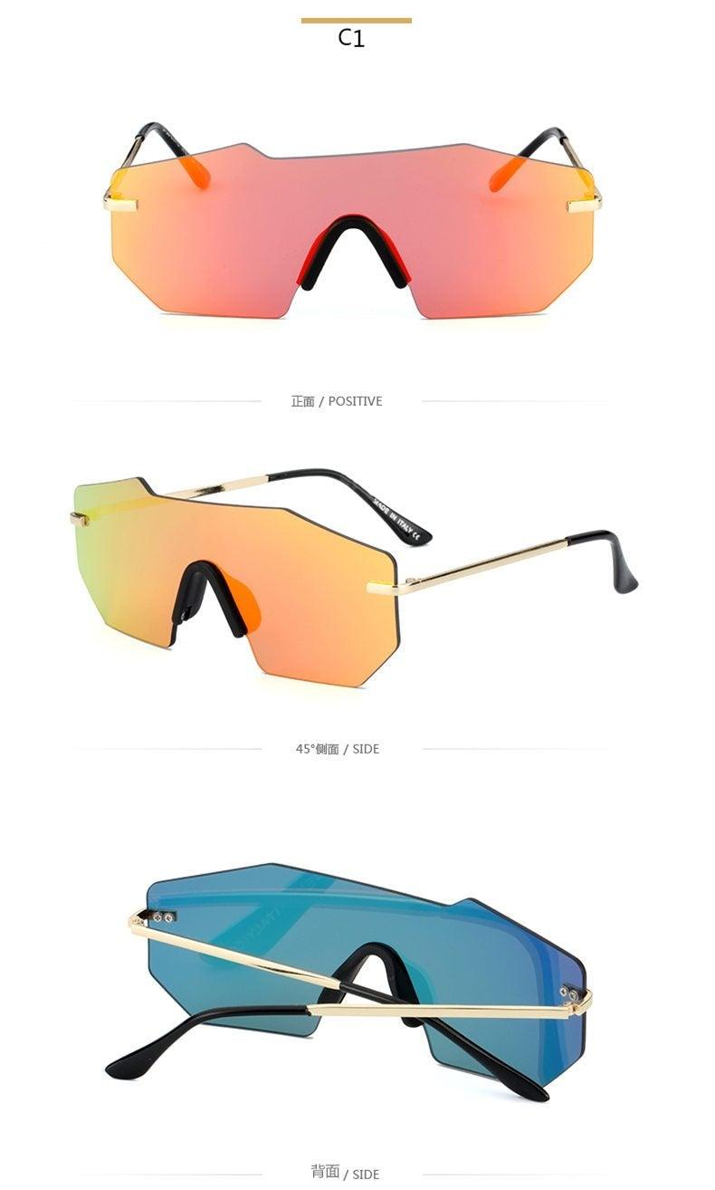Stevvex UV400 unisex cycling sunglasses with mirror lenses, polarized, rectangle shape, frameless design, suitable for sports and outdoor activities.