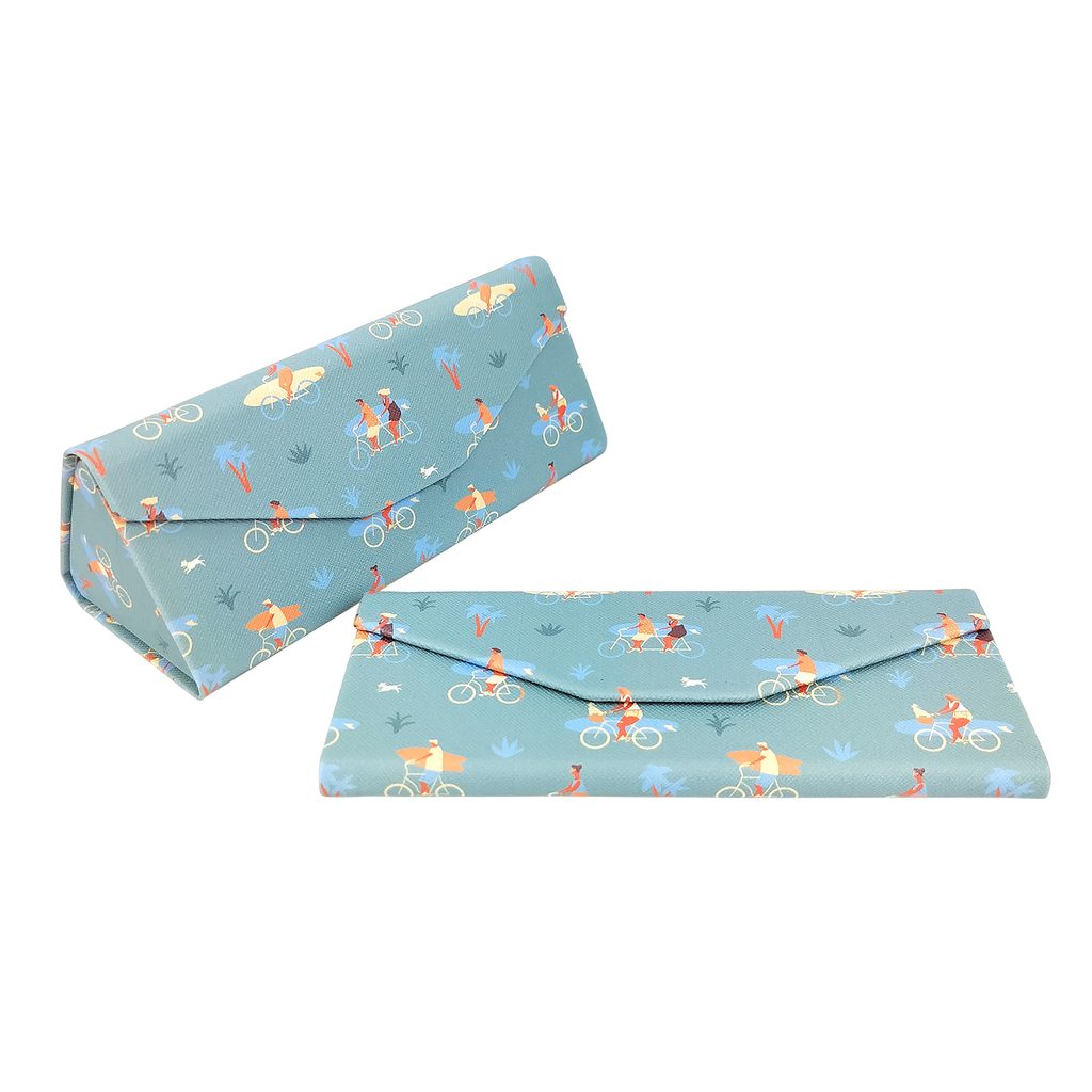 Bicycle Print Vegan Leather Glasses Case
