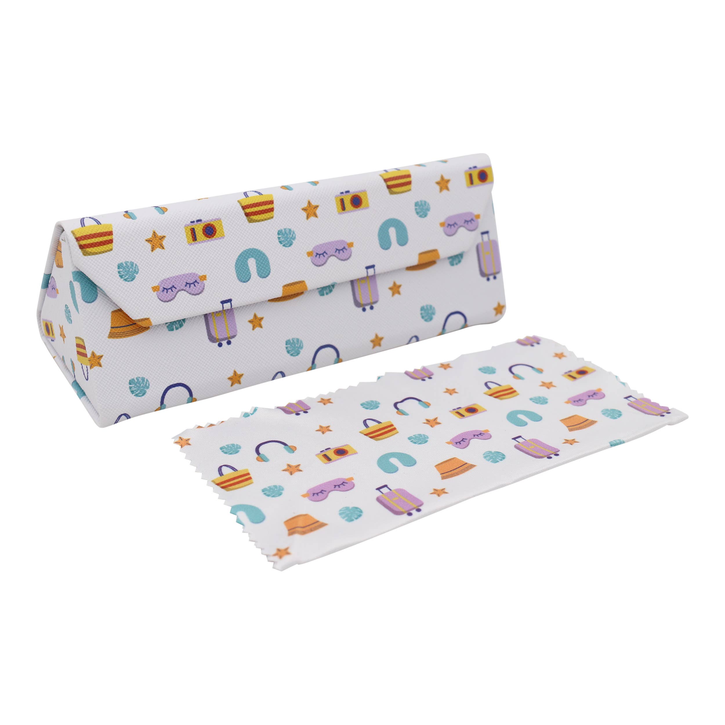 Travel & Trip Print Vegan Leather Glasses Case