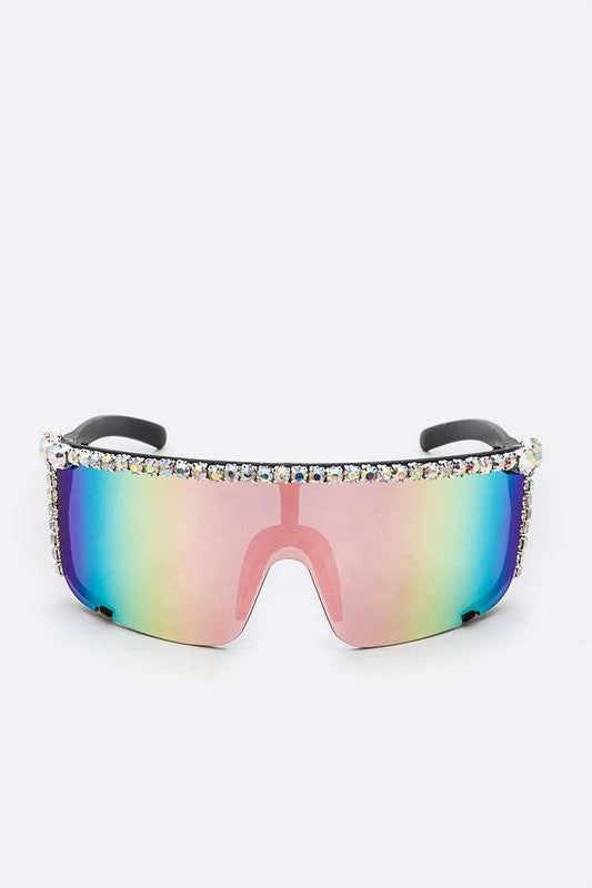 Women's Rhinestone Shield Sunglasses