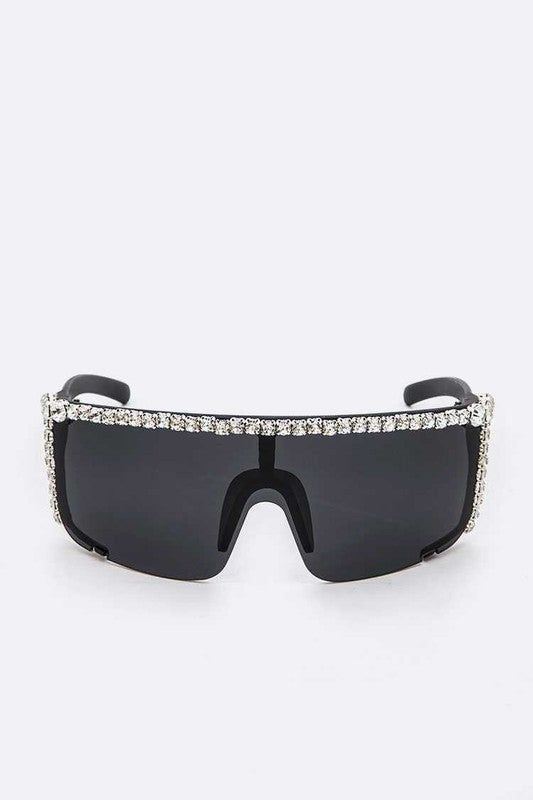 Women's Rhinestone Shield Sunglasses