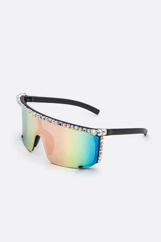 Women's Rhinestone Shield Sunglasses