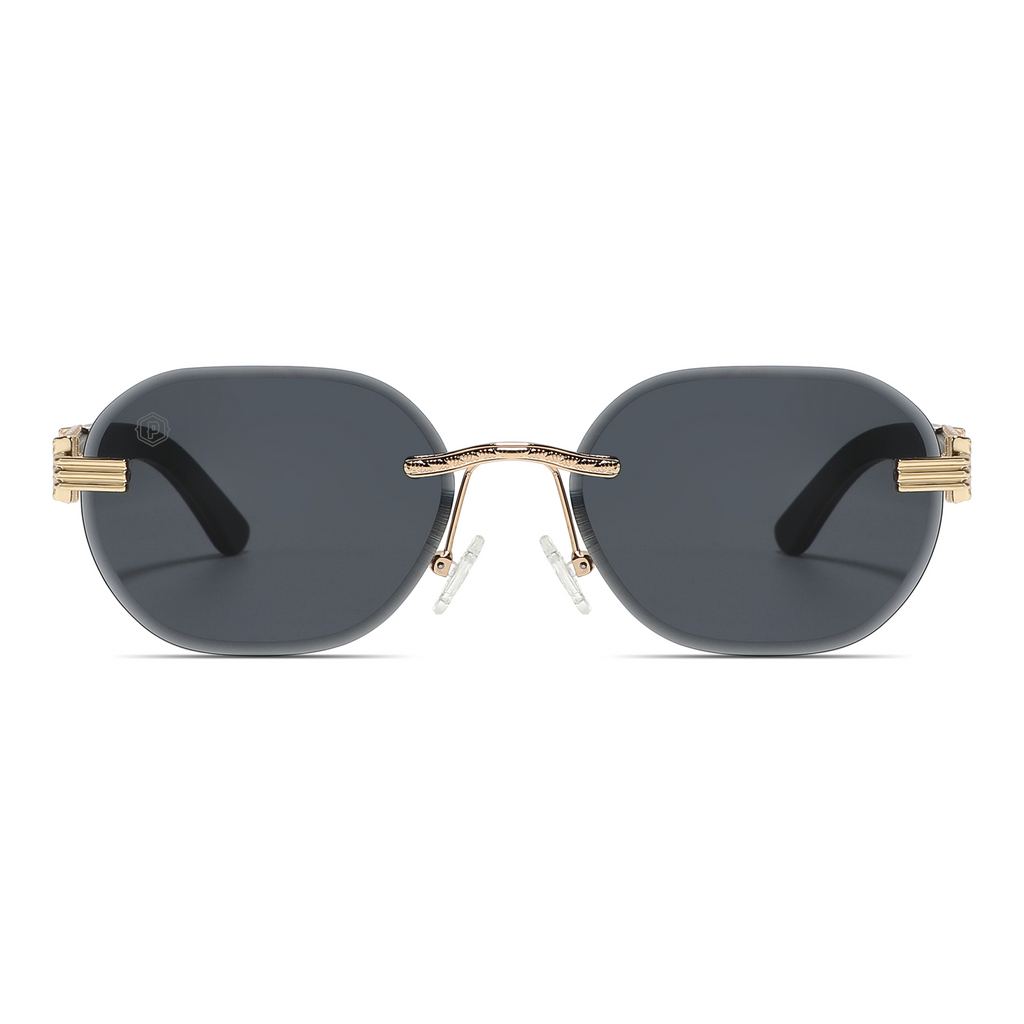 Papago Midnight Agassiz handmade ebony sunglasses with recycled wooden frames, front view showcasing stylish and eco-friendly design.