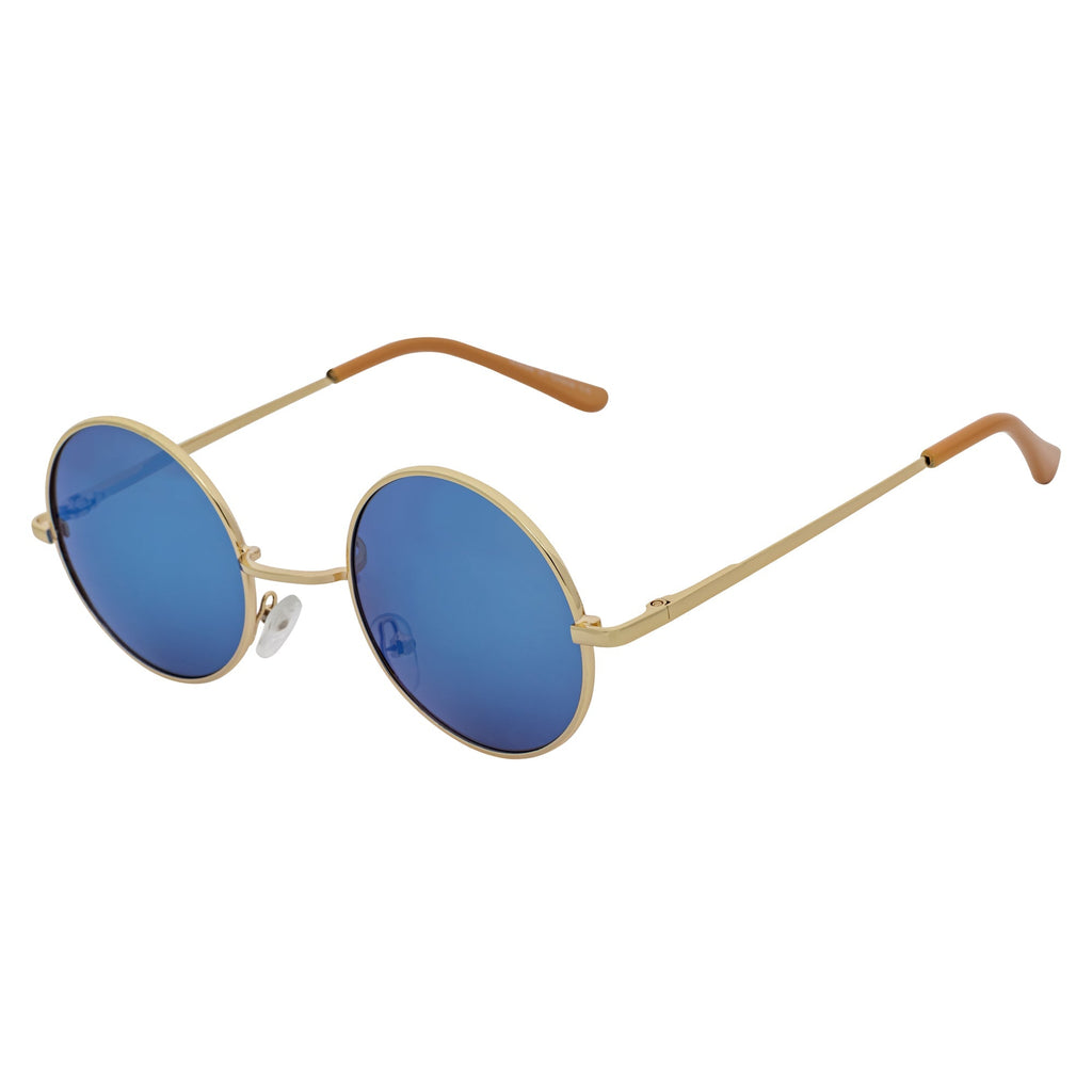 ELTON Retro Circle Round Sunglasses – Gold / Blue Mirror