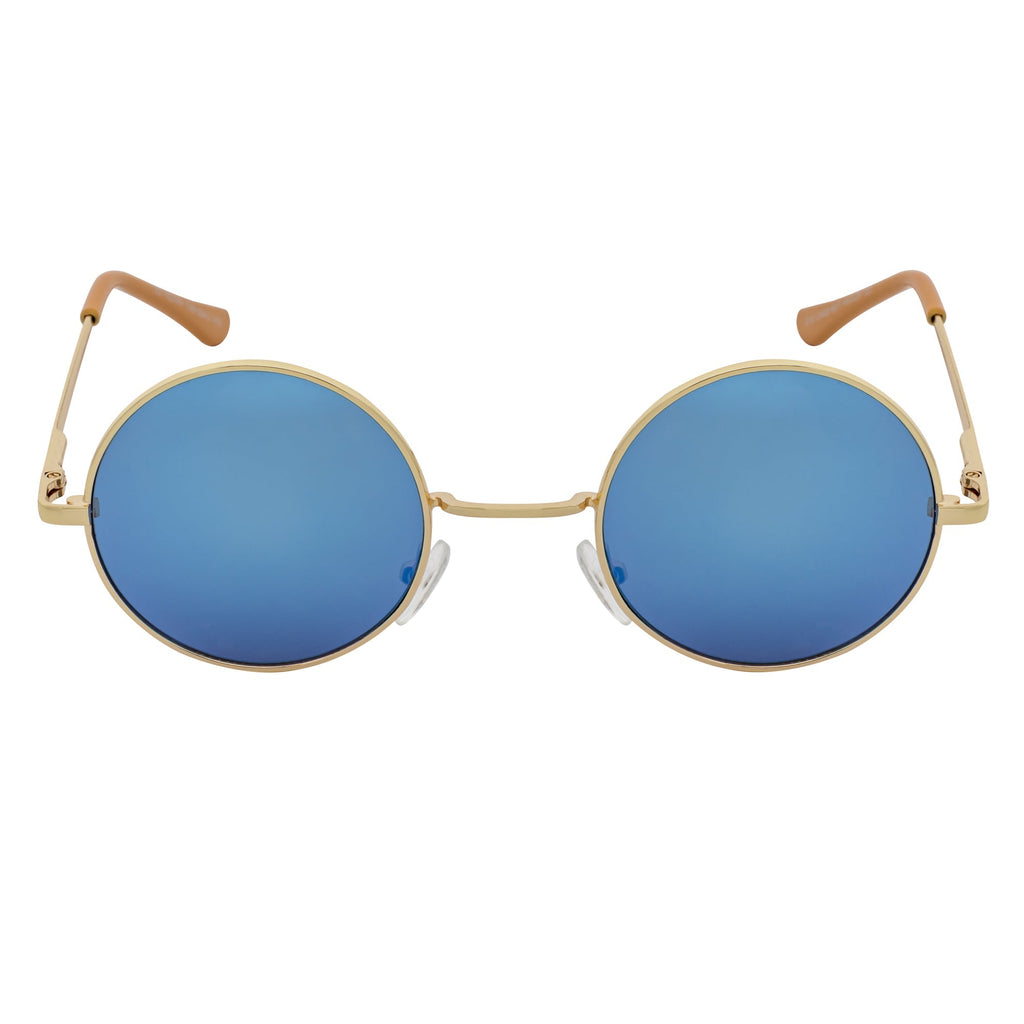 ELTON Retro Circle Round Sunglasses – Gold / Blue Mirror