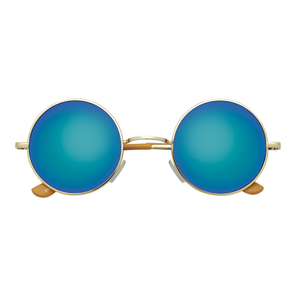 ELTON Retro Circle Round Sunglasses – Gold / Green Mirror