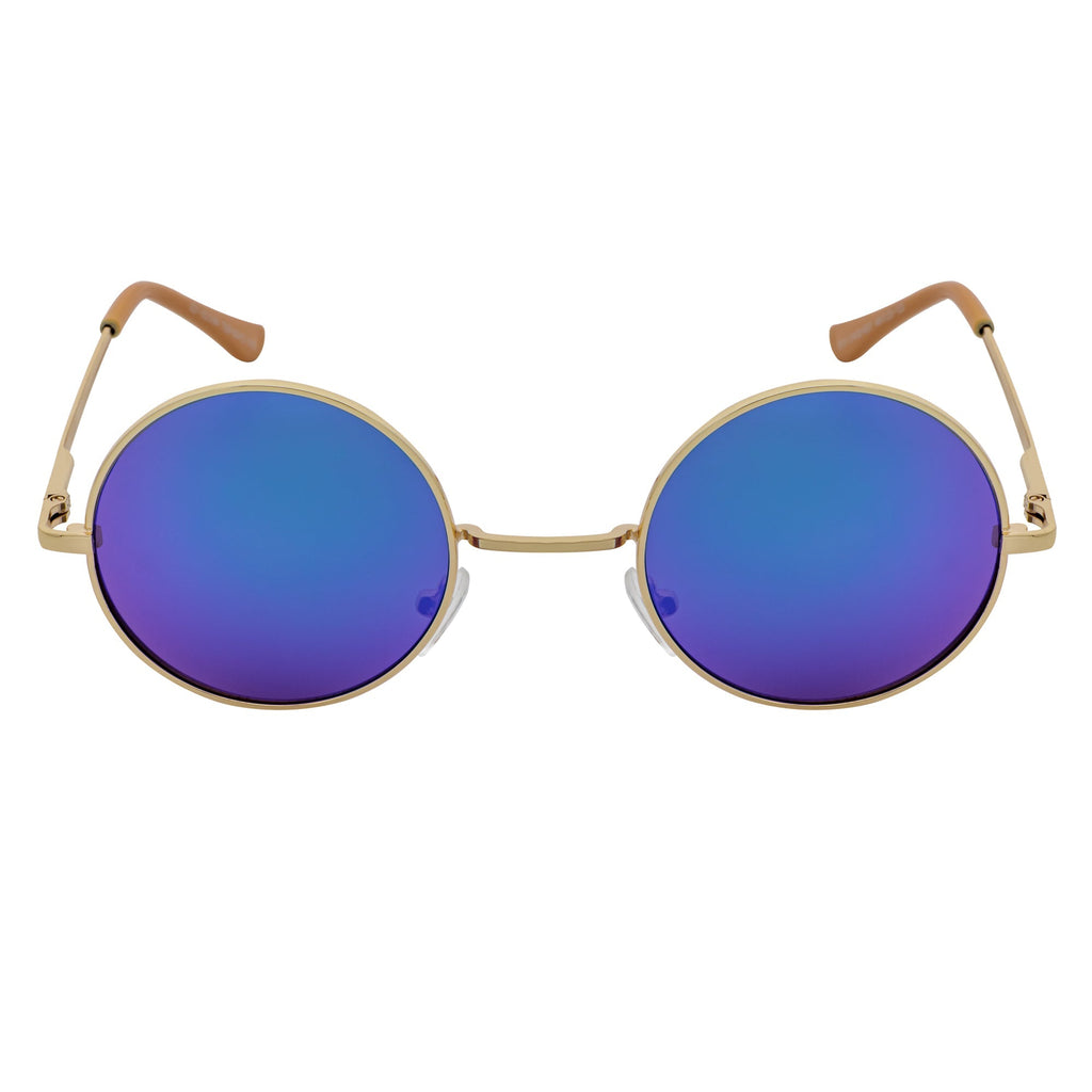 ELTON Retro Circle Round Sunglasses – Gold / Green Mirror