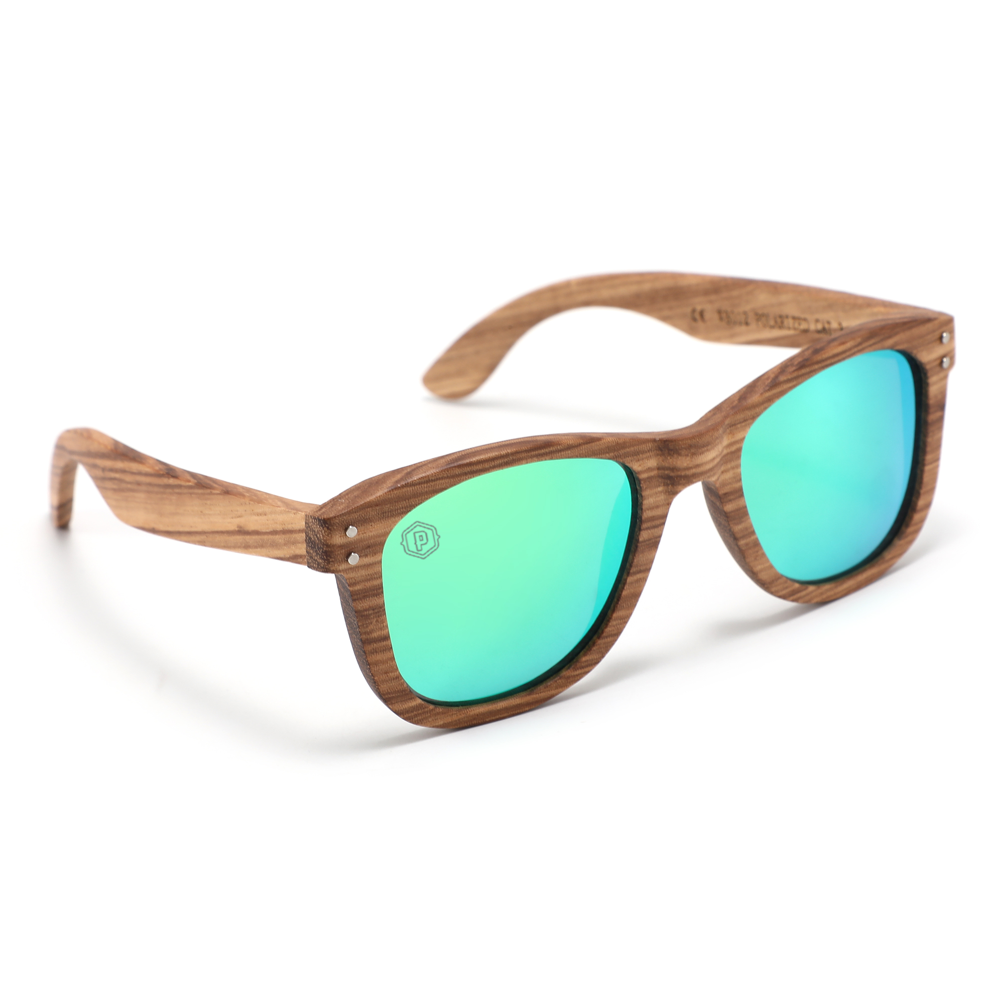 Papago Emerald Dunes handmade wooden sunglasses shown from the right side, featuring eco-friendly recycled wood design.