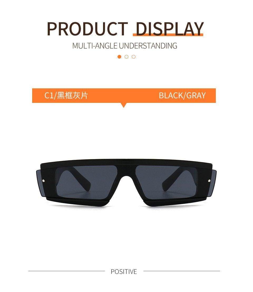 Trendy Stevvex chunky narrow rectangular sunglasses for women and men, featuring bold square frames and UV protection outdoor eyewear
