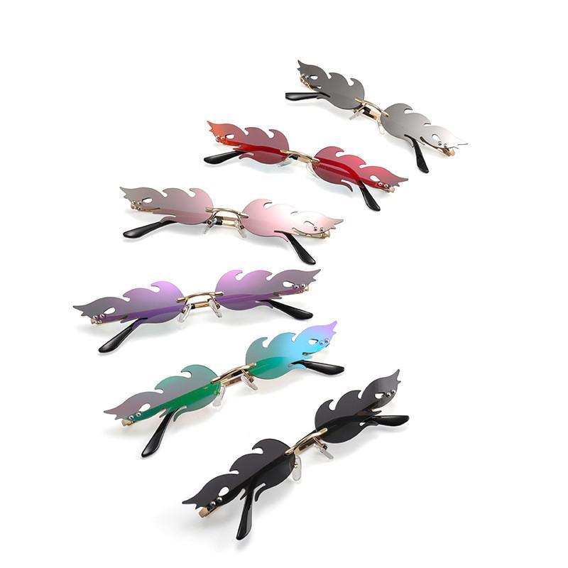 Fashion Rimless Fire Flame Sunglasses for Women by Stevvex featuring bold, flame-inspired design and sleek rimless frame.