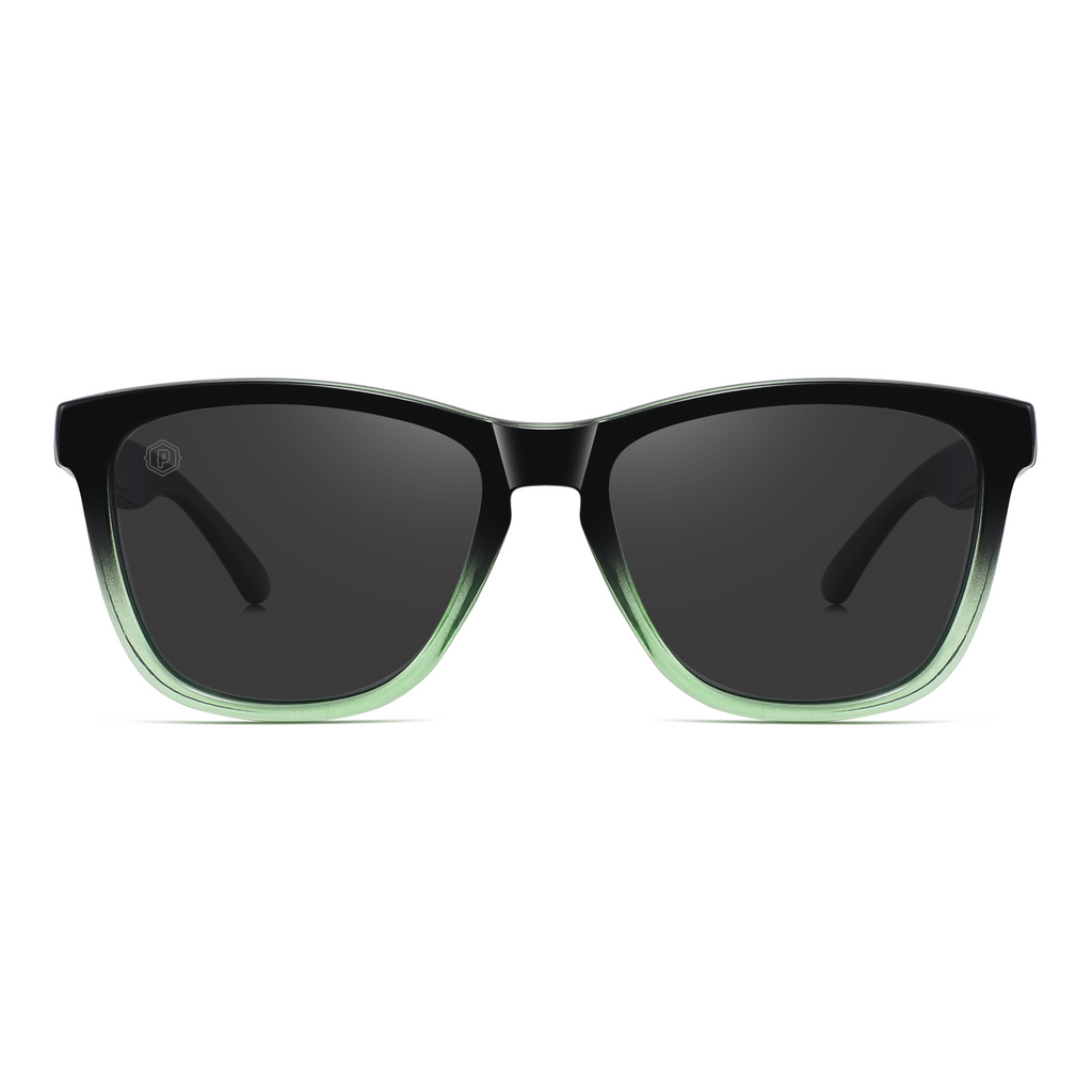 Handmade Papago Green Fade X sunglasses with recycled wooden frames, featuring a stylish green fade design and natural finish.