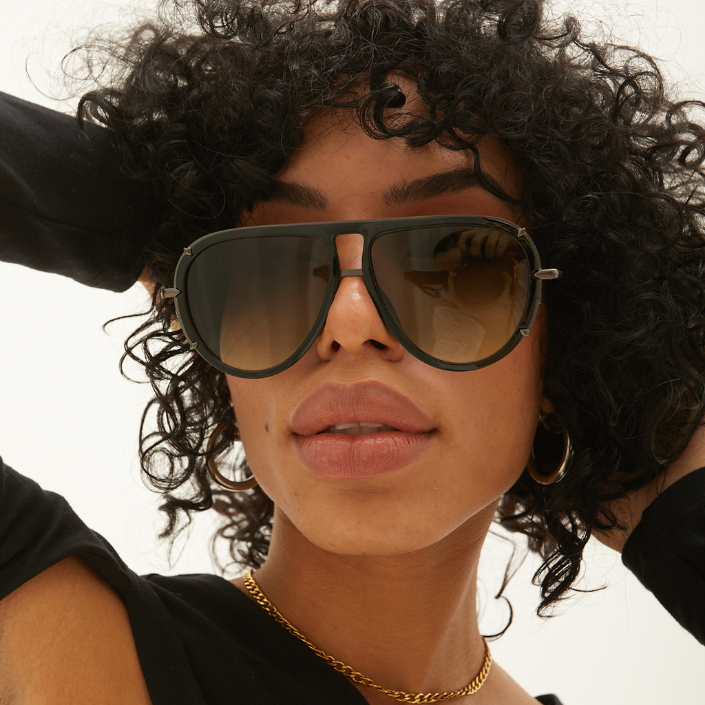 TopFoxx Ivy Luxe Olive Tangle-Free Round Aviator Sunglasses