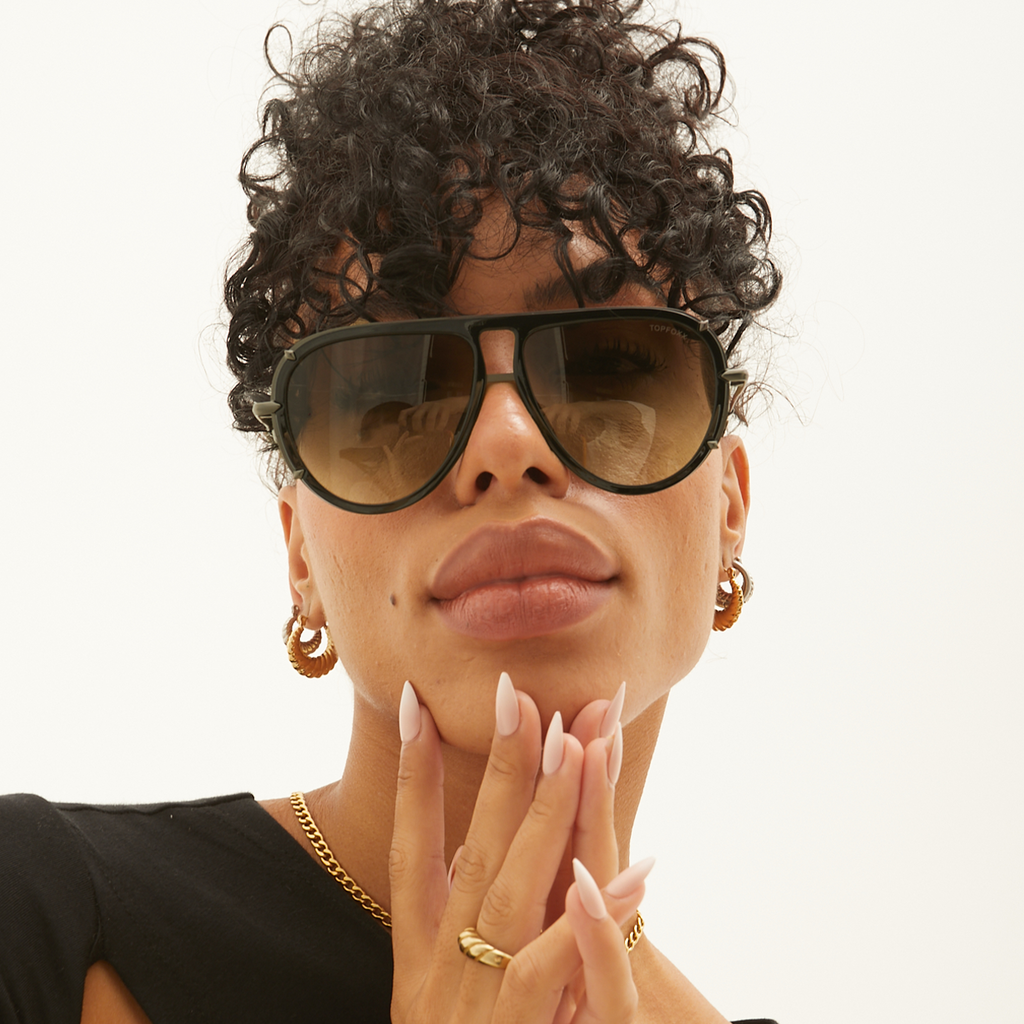 TopFoxx Ivy Luxe Olive Tangle-Free Round Aviator Sunglasses