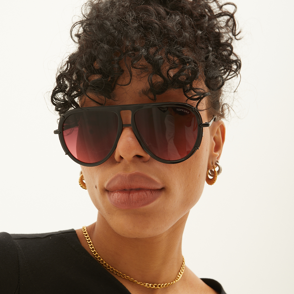 TopFoxx Ivy Luxe Ruby Tangle-Free Round Aviator Sunglasses