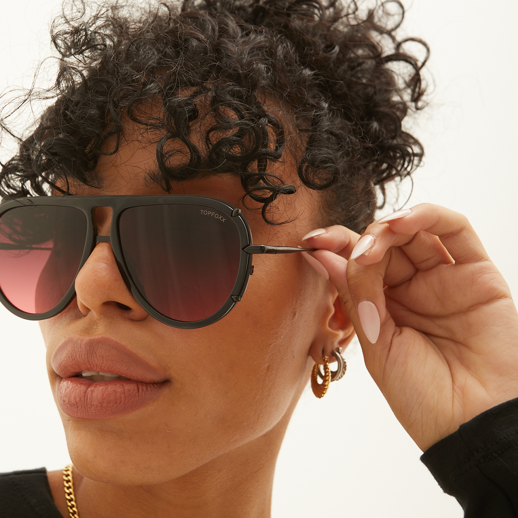 TopFoxx Ivy Luxe Ruby Tangle-Free Round Aviator Sunglasses