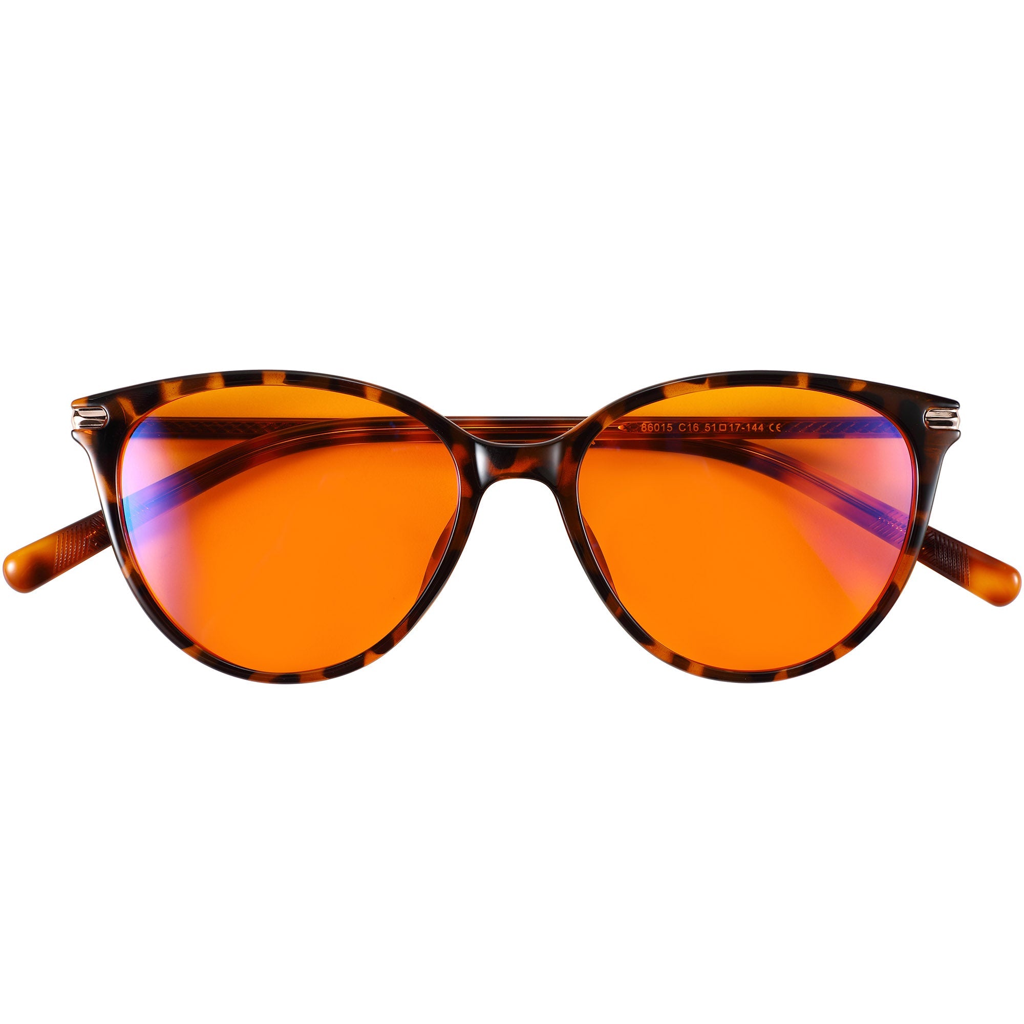 Blue Light Glasses by Sleep ZM, tortoise shell design, night-time Jen Tortoise light blocking glasses, close-up view.