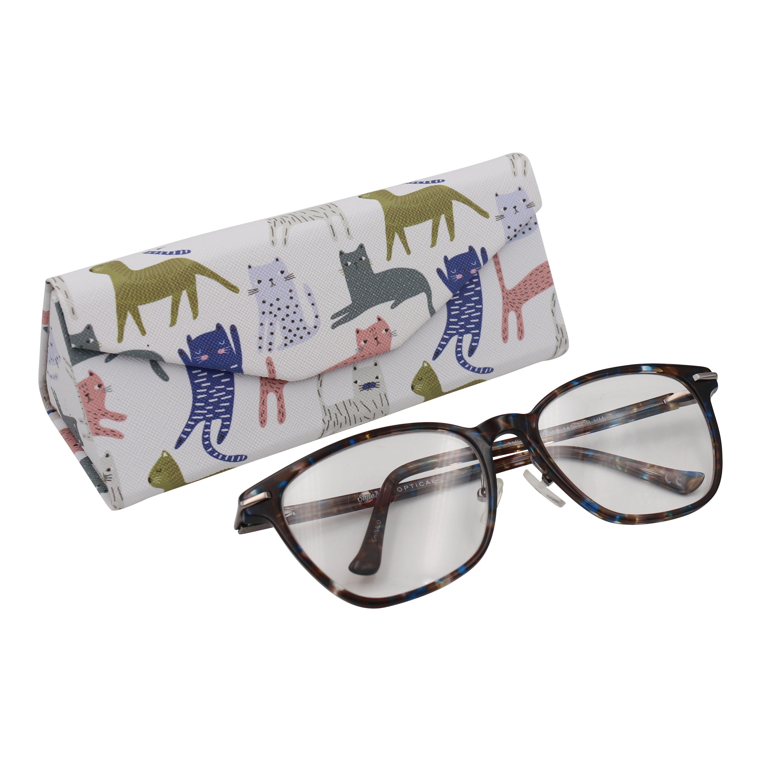 Indie Cat Print Vegan Leather Glasses Case