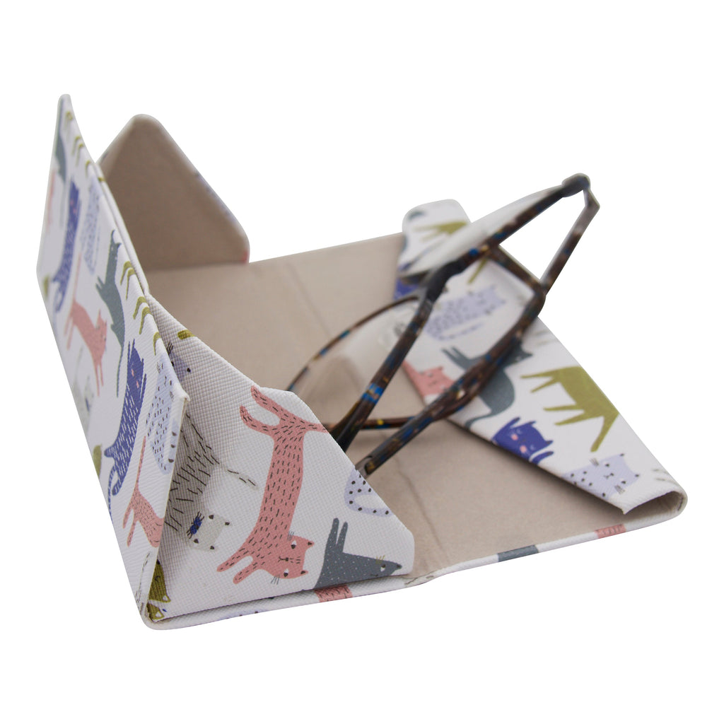 Indie Cat Print Vegan Leather Glasses Case