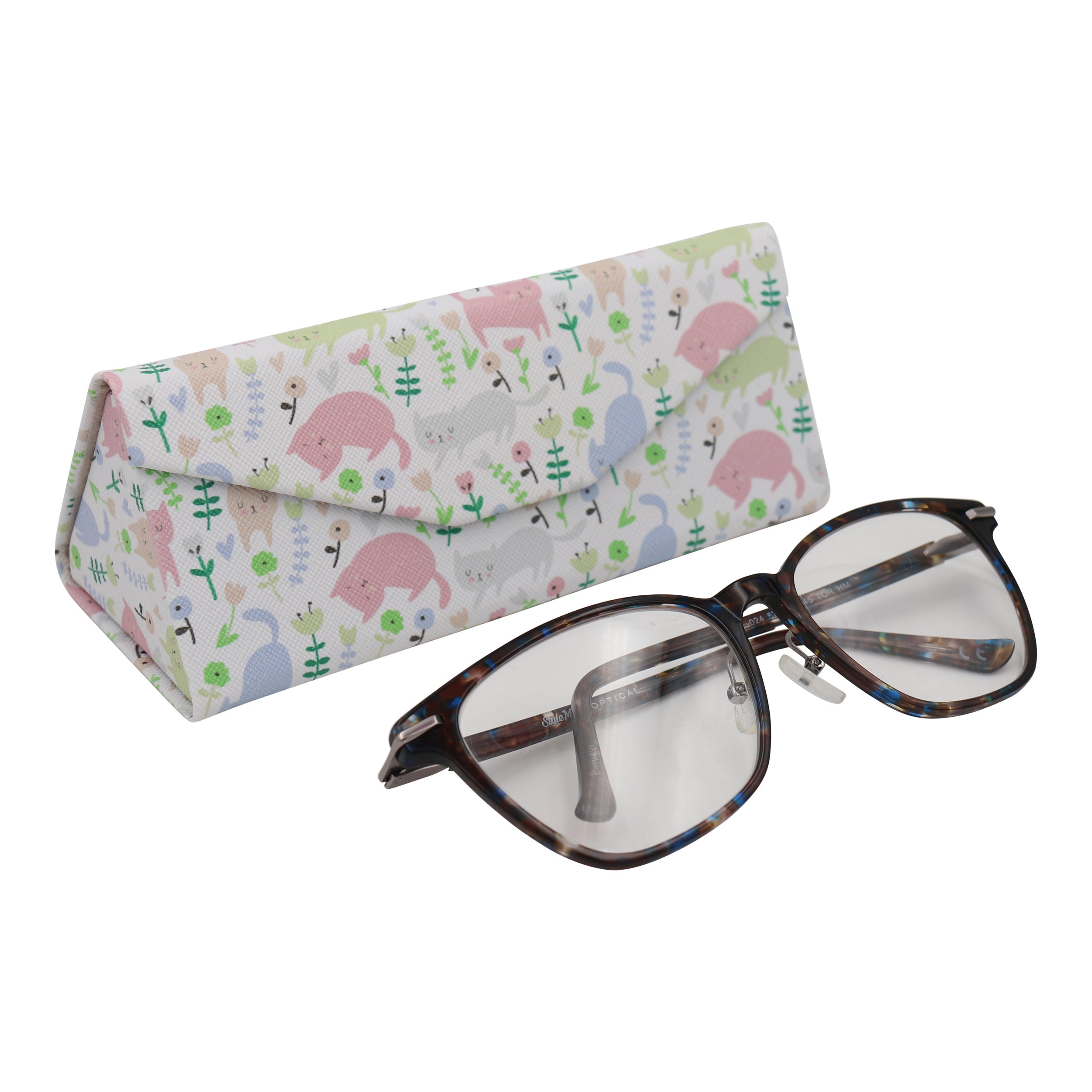 Cat Print Vegan Leather Glasses Case