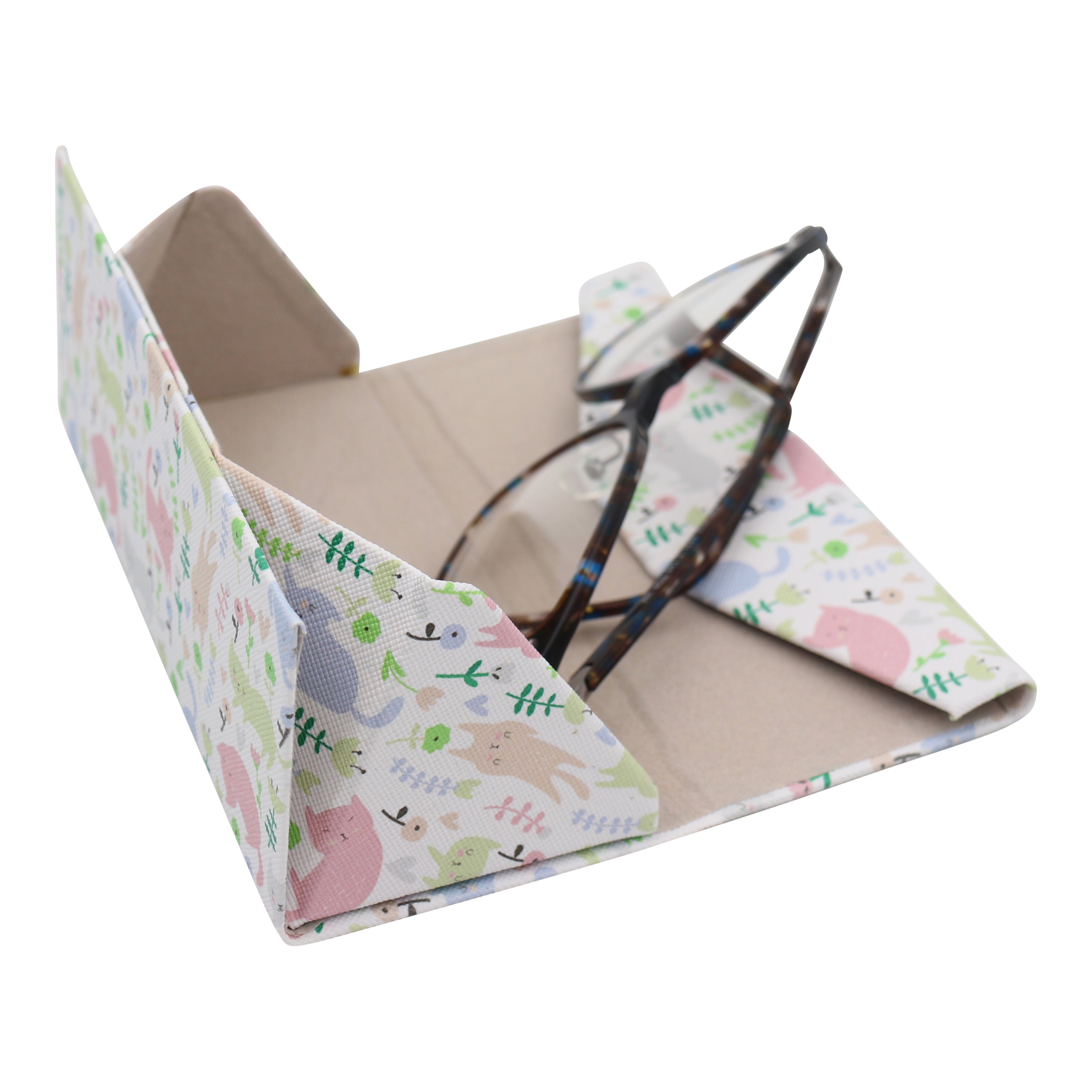 Cat Print Vegan Leather Glasses Case