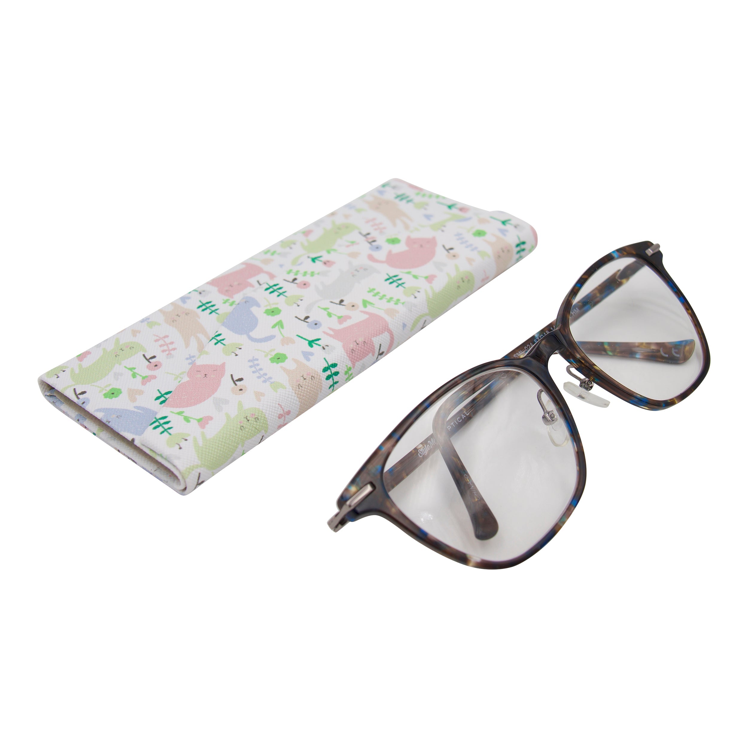 Cat Print Vegan Leather Glasses Case