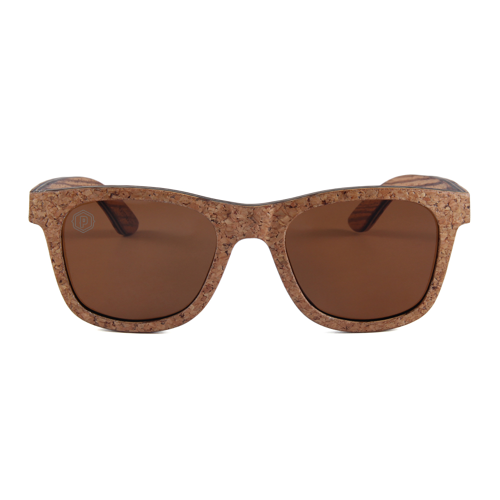 Papago Kork Balboas sunglasses with handmade recycled wooden frames and polarized lenses, front view showing natural wood grain.