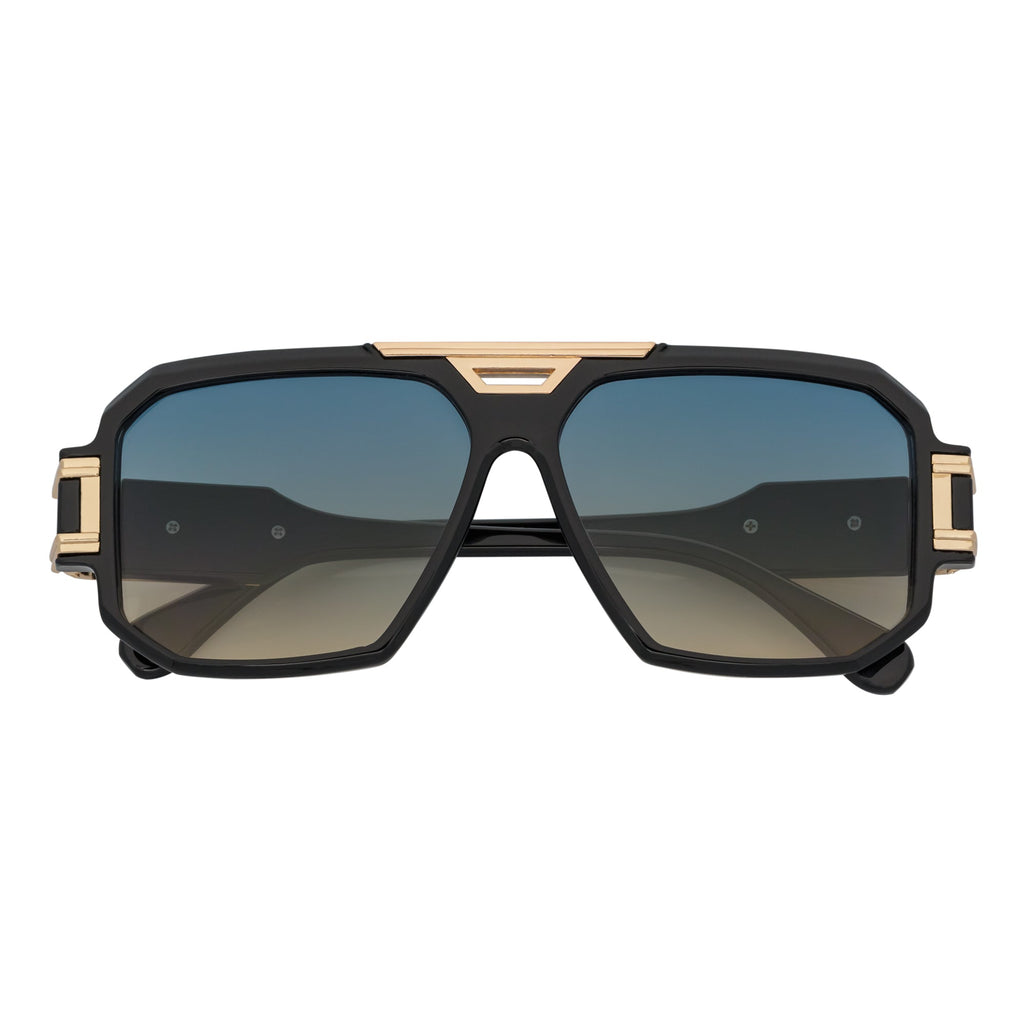 Legend Retro Flat Top Sunglasses – Black / Green-Amber Fade