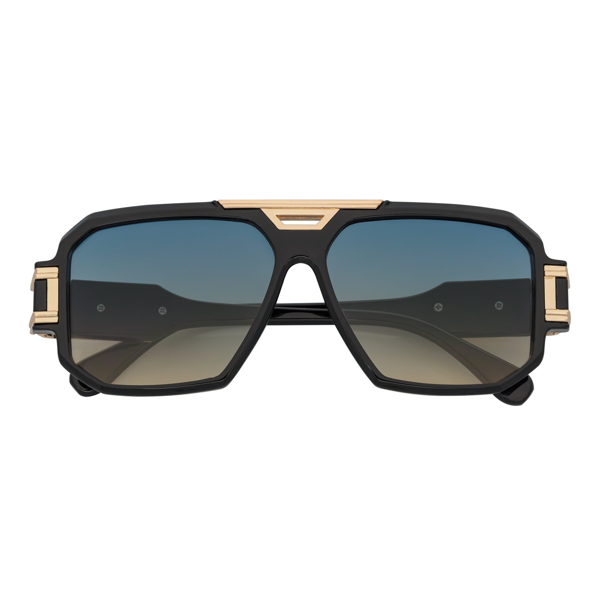 Legend Retro Flat Top Sunglasses – Black / Green-Amber Fade