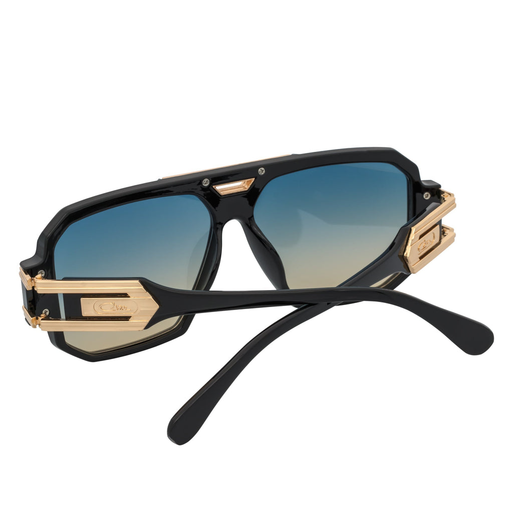 Legend Retro Flat Top Sunglasses – Black / Green-Amber Fade