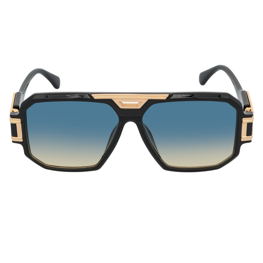 Legend Retro Flat Top Sunglasses – Black / Green-Amber Fade