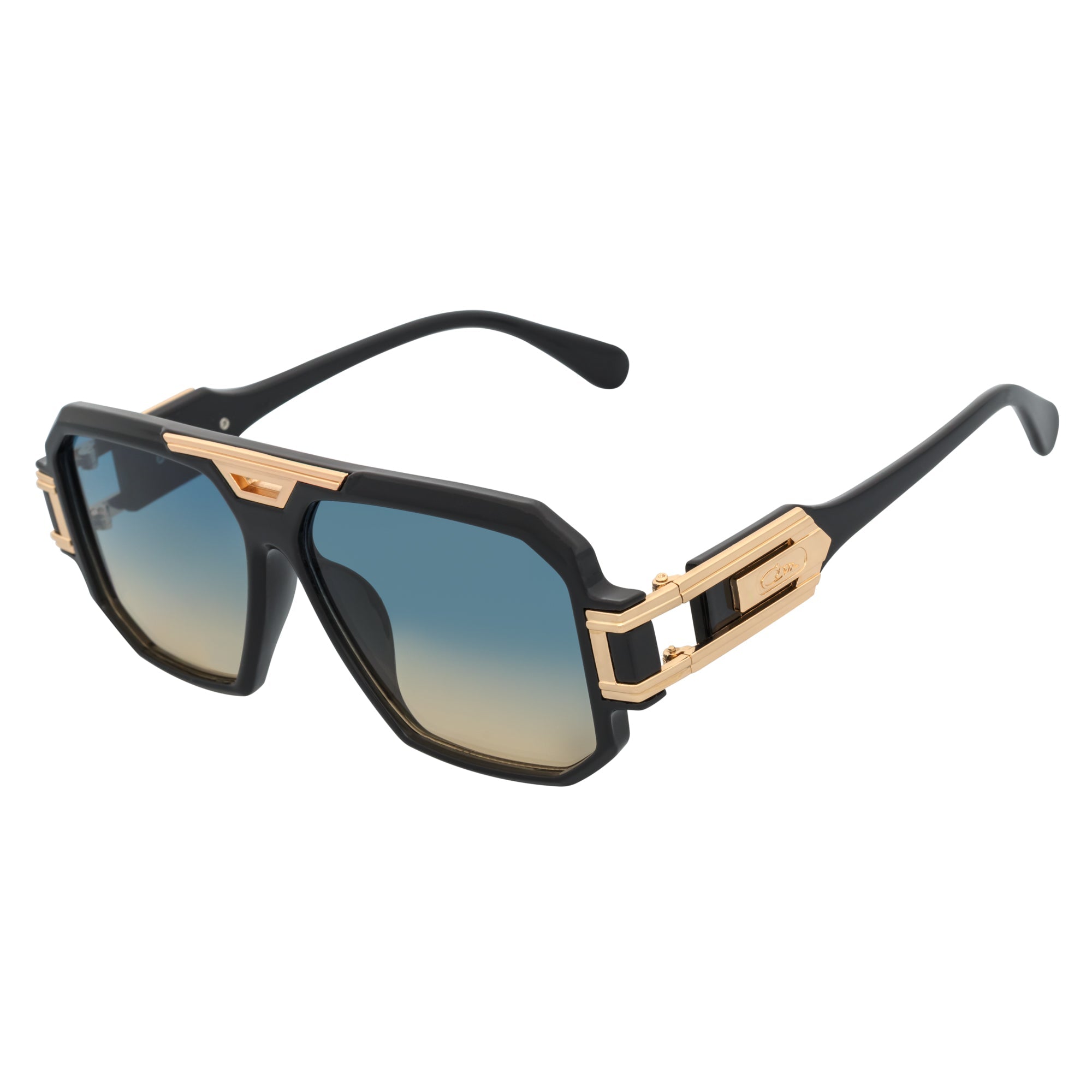 Legend Retro Flat Top Sunglasses – Black / Green-Amber Fade