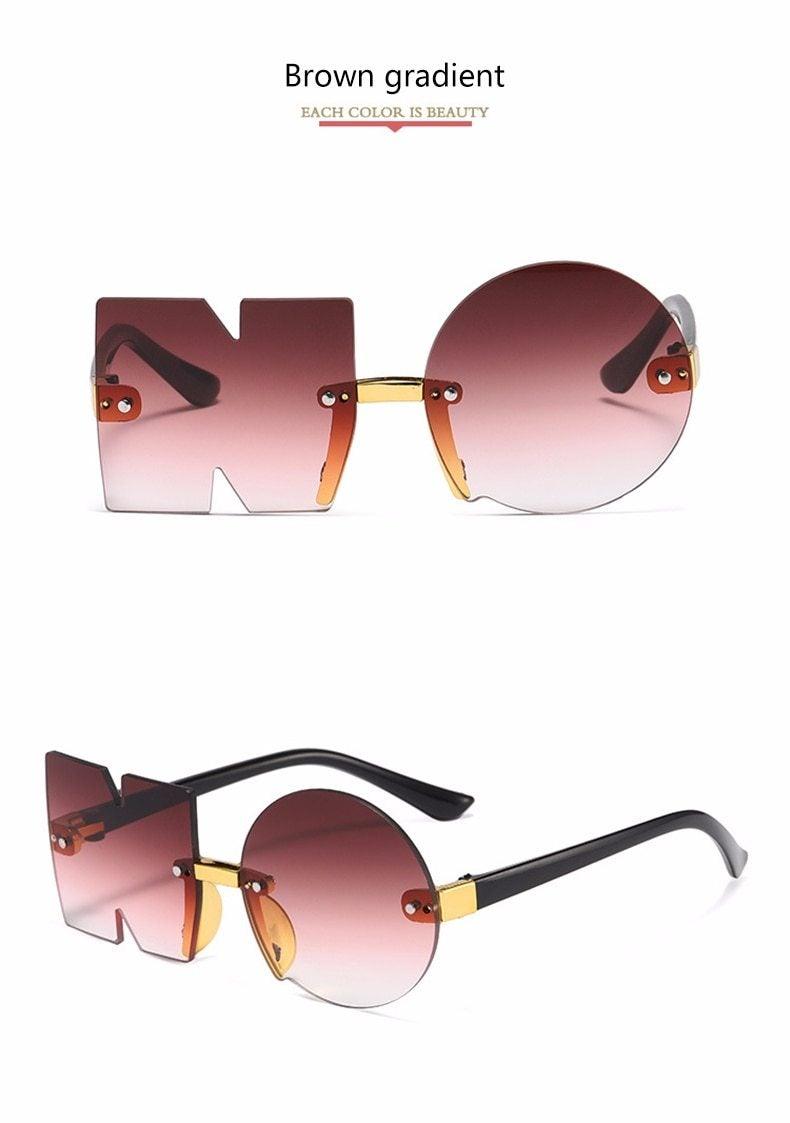 Stevvex rimless, irregular design sunglasses for men, women, and kids with oversized, polygon-shaped frames and a fashionable look.