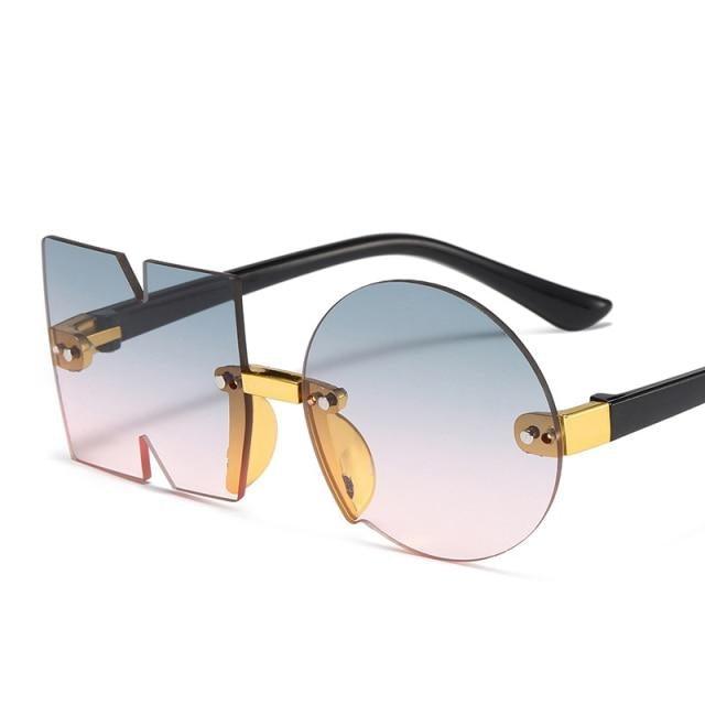 Stevvex rimless, irregular polygon sunglasses for men, women, and kids with oversized, fashionable, frameless design.