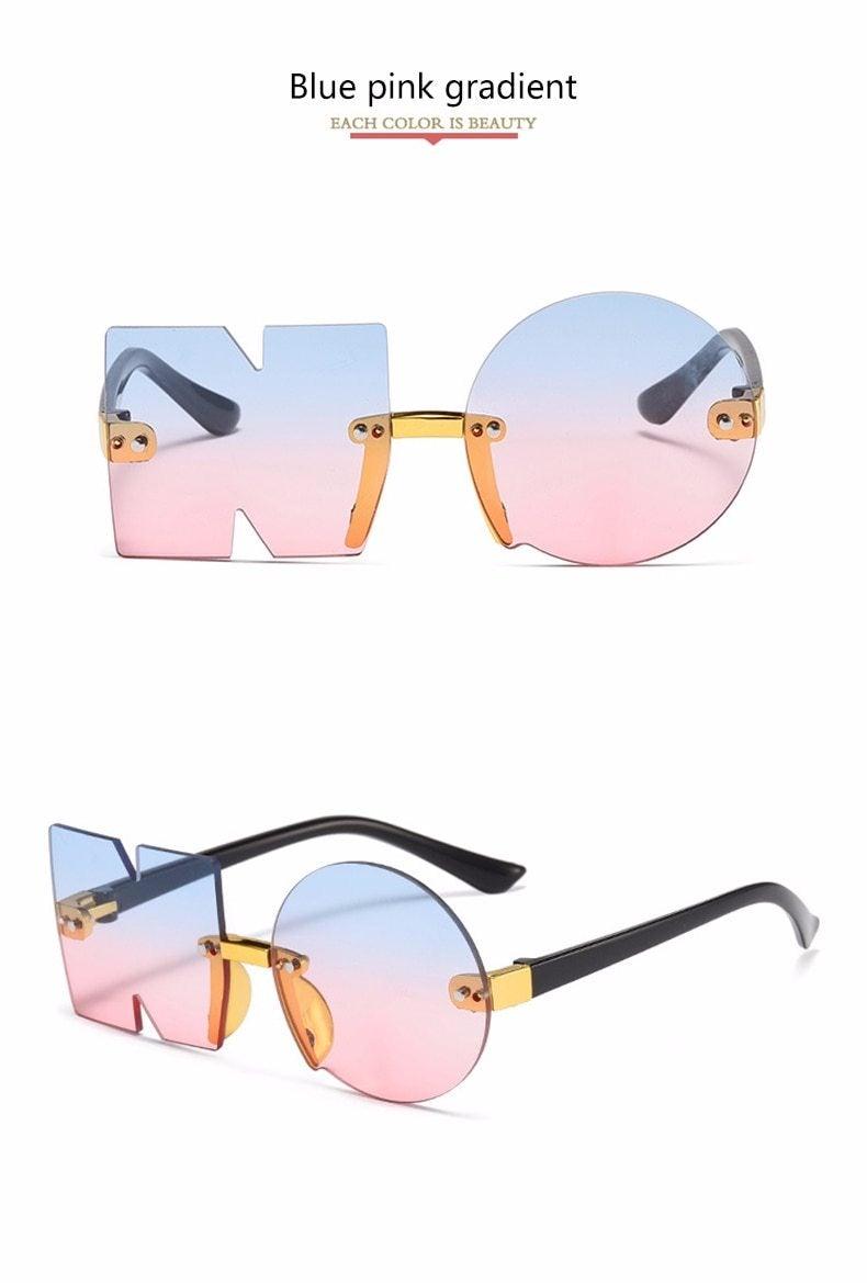 Stevvex rimless, irregular polygon sunglasses for men, women, and kids, featuring a fashionable oversized, frameless design.